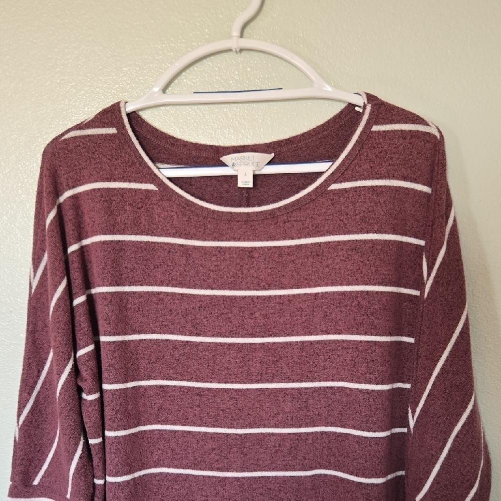 Market & Spruce | Mauve Striped 3/4 Sleeve Top Size Large
